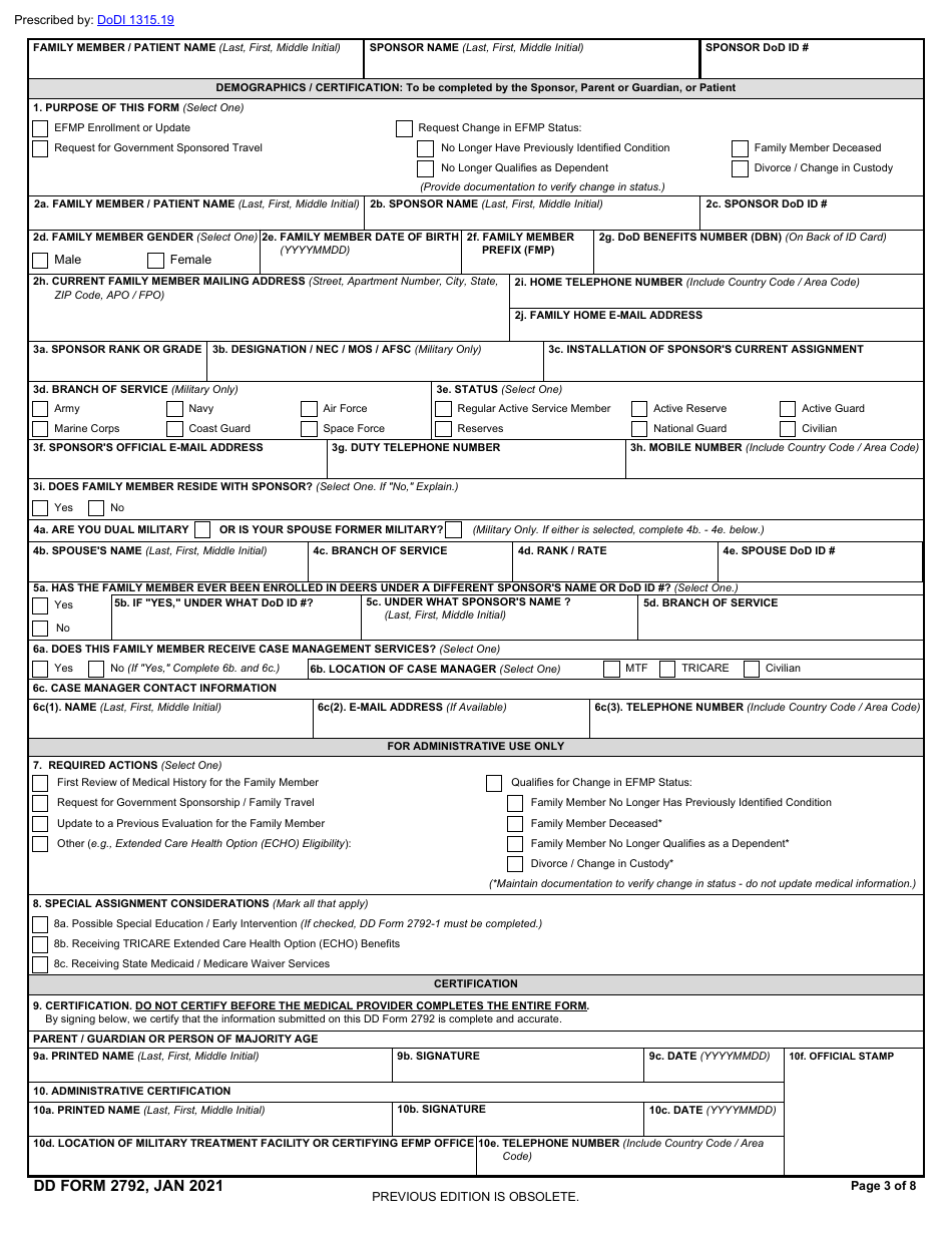 DD Form 2792 Family Member Medical Summary, Page 3