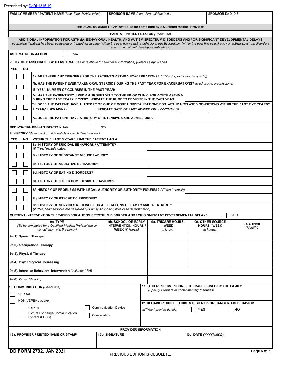 DD Form 2792 Family Member Medical Summary, Page 6