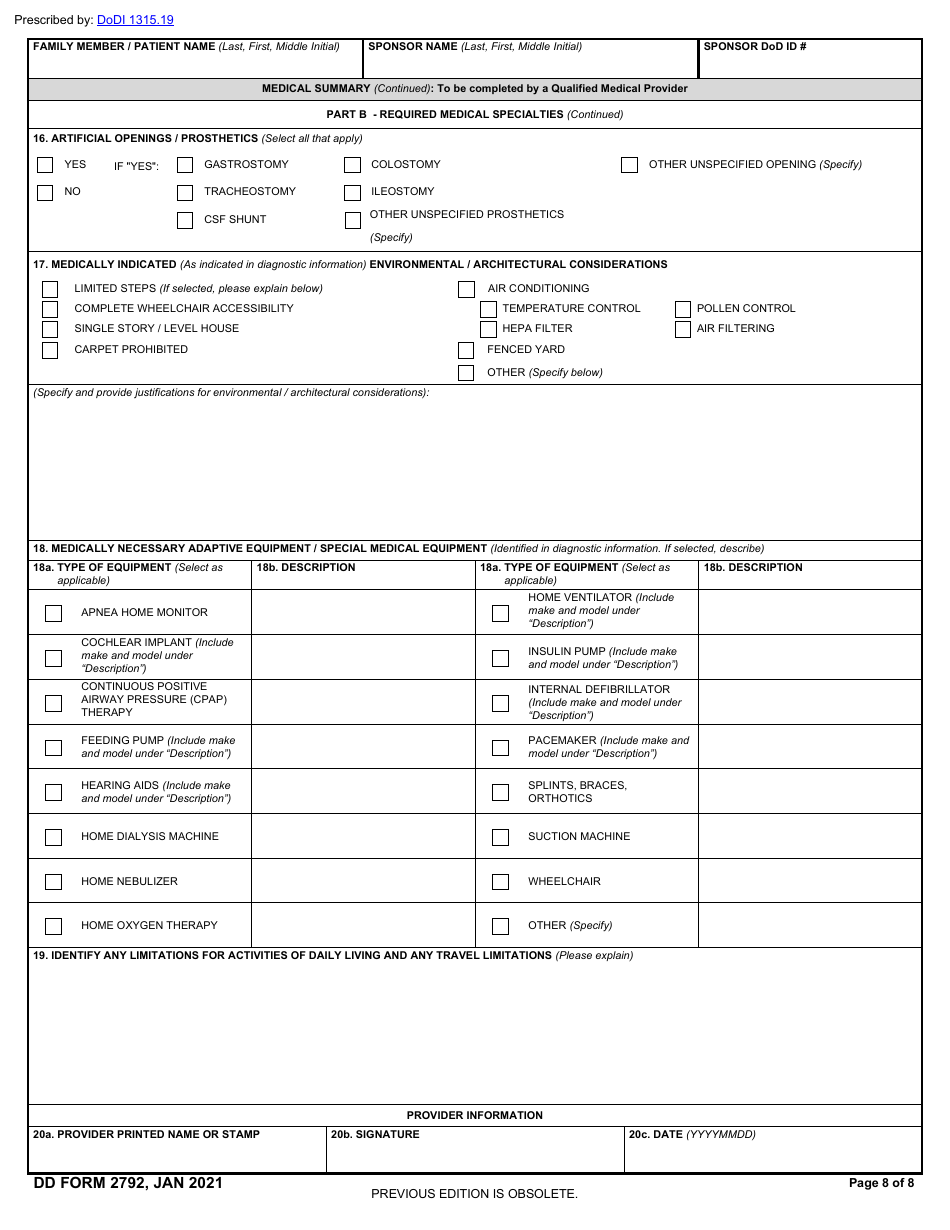DD Form 2792 Family Member Medical Summary, Page 8