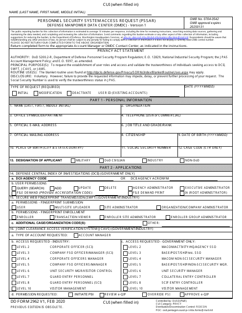 DD Form 2962 V1  Printable Pdf
