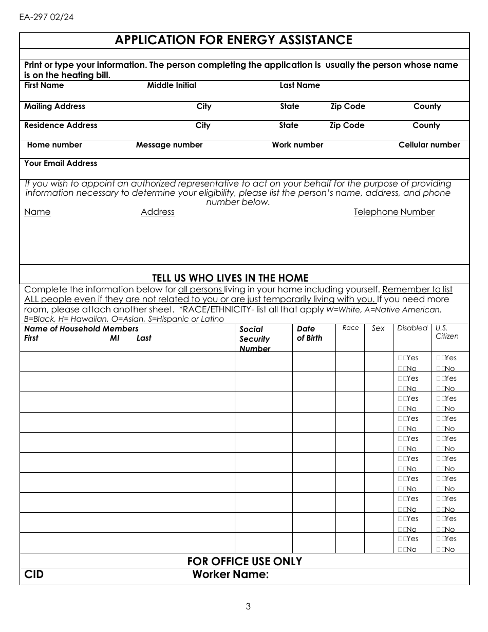 Form EA-297 Application for Energy Assistance - South Dakota, Page 3