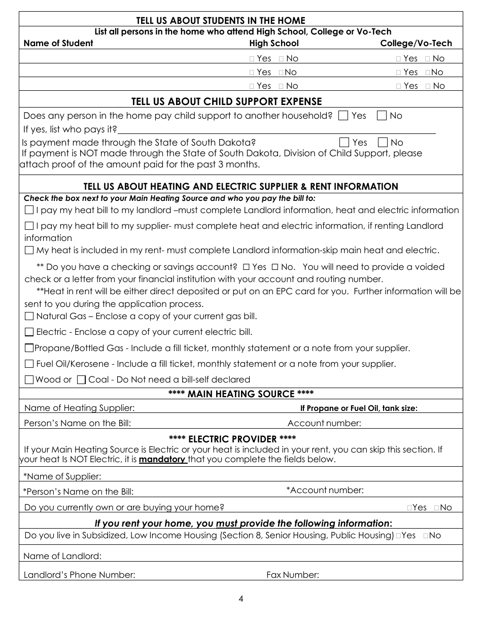 Form EA-297 Application for Energy Assistance - South Dakota, Page 4