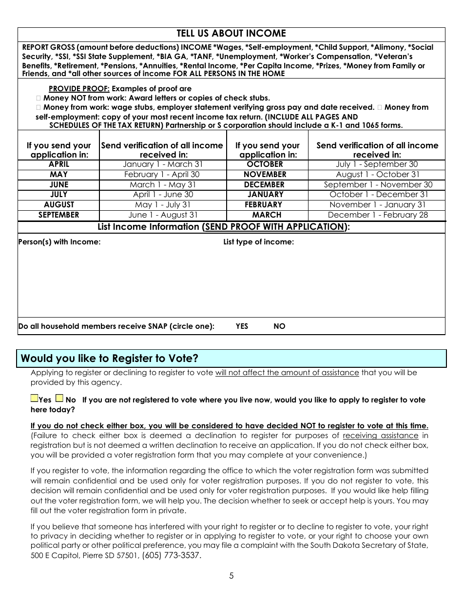 Form EA-297 Application for Energy Assistance - South Dakota, Page 5