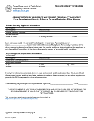 Form PSP-13 Administration of Minnesota Multiphasic Personality Inventory for a Commissioned Security Officer or Personal Protection Officer License - Private Security Program - Texas