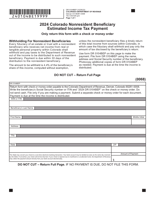 Form DR0104BEP Colorado Nonresident Beneficiary Estimated Income Tax Payment - Colorado, 2024