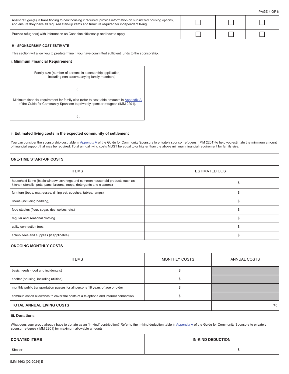 Form IMM5663 Sponsorship Undertaking and Settlement Plan - Community Sponsor (Cs) - Canada, Page 4