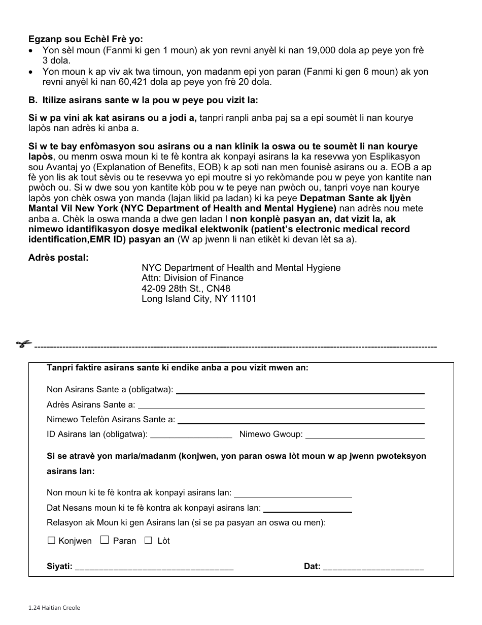 Clinic Fee Notification Letter - New York City (Haitian Creole), Page 3