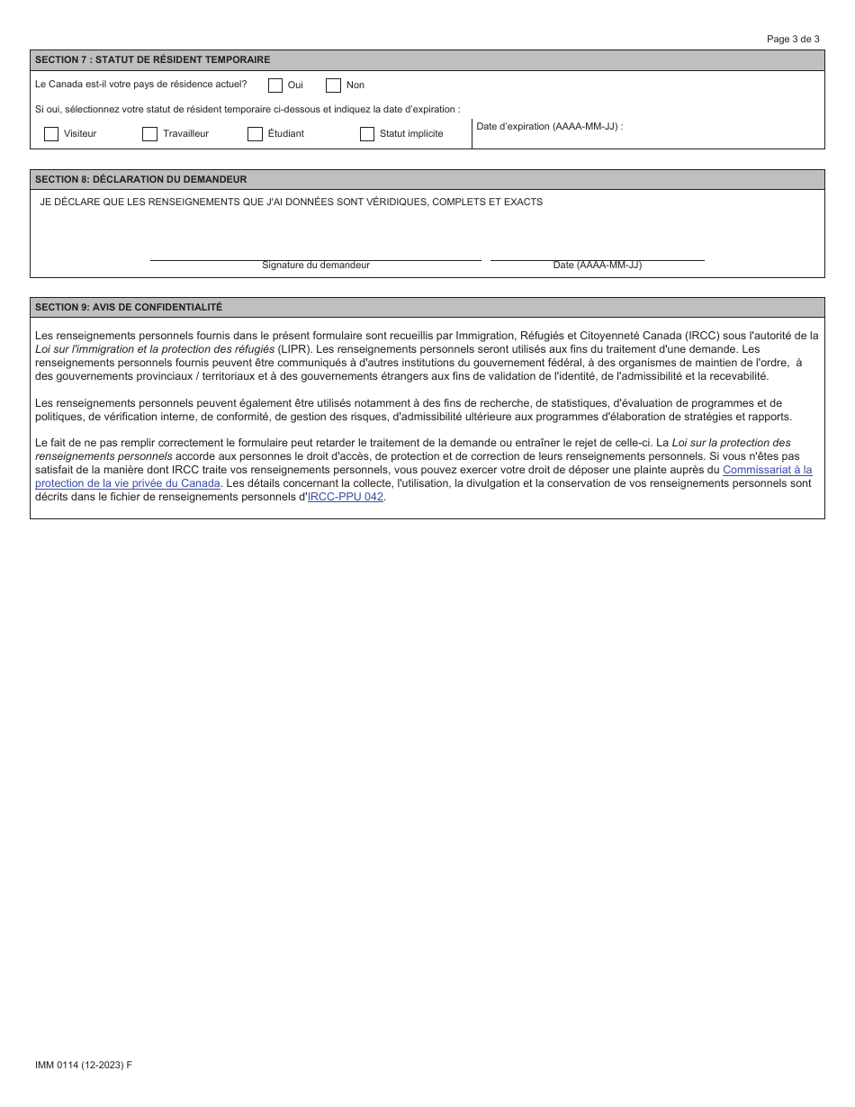 Forme IMM0114 Agenda 1 Programme Pilote Sur Lagroalimentaire - Canada (French), Page 3