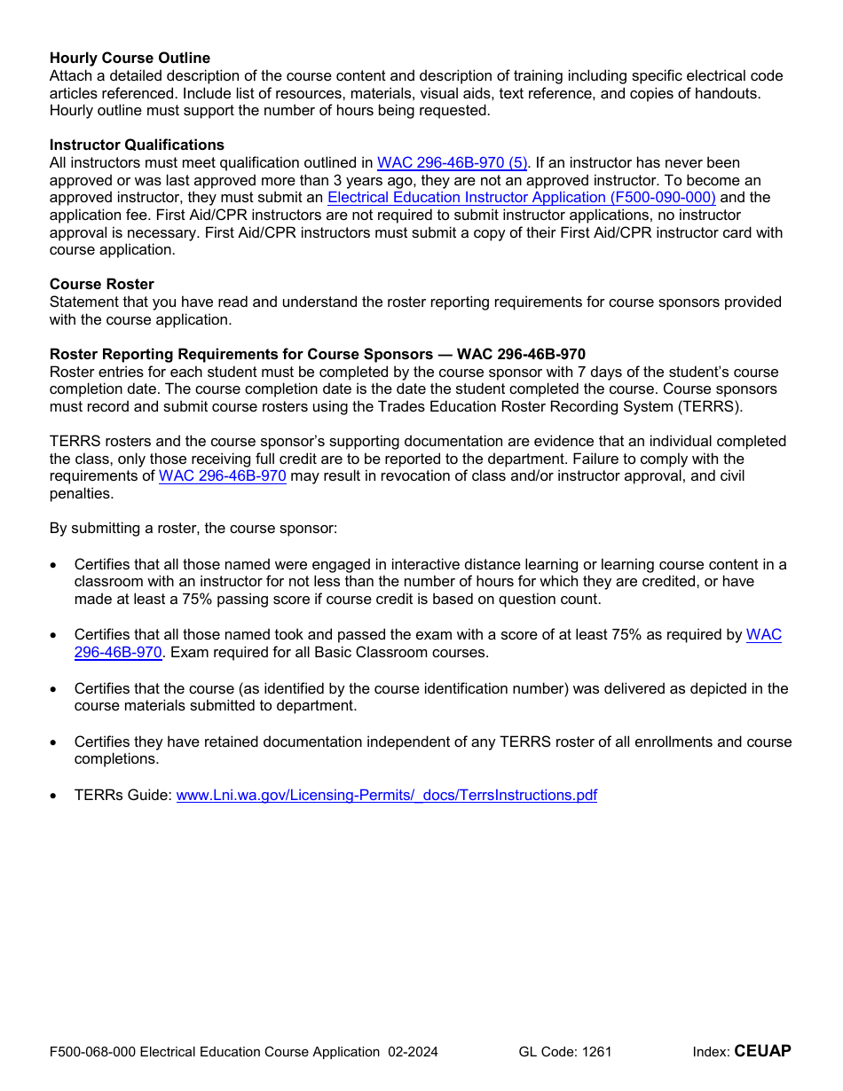 Form F500-068-000 Electrical Education Course Application - Washington, Page 2