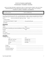 Form Pas3 Application for New Construction, Alteration in Length, Relocation and/or Modification and Registration of T-Bar, J-Bar, Platterpull, Chairlift, Aerial Tramway or Gondola - New Hampshire