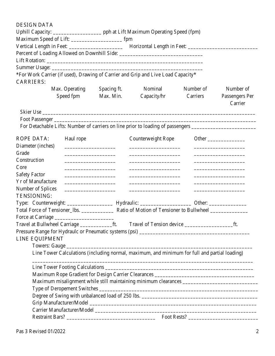 Form Pas3 Application for New Construction, Alteration in Length, Relocation and / or Modification and Registration of T-Bar, J-Bar, Platterpull, Chairlift, Aerial Tramway or Gondola - New Hampshire, Page 2