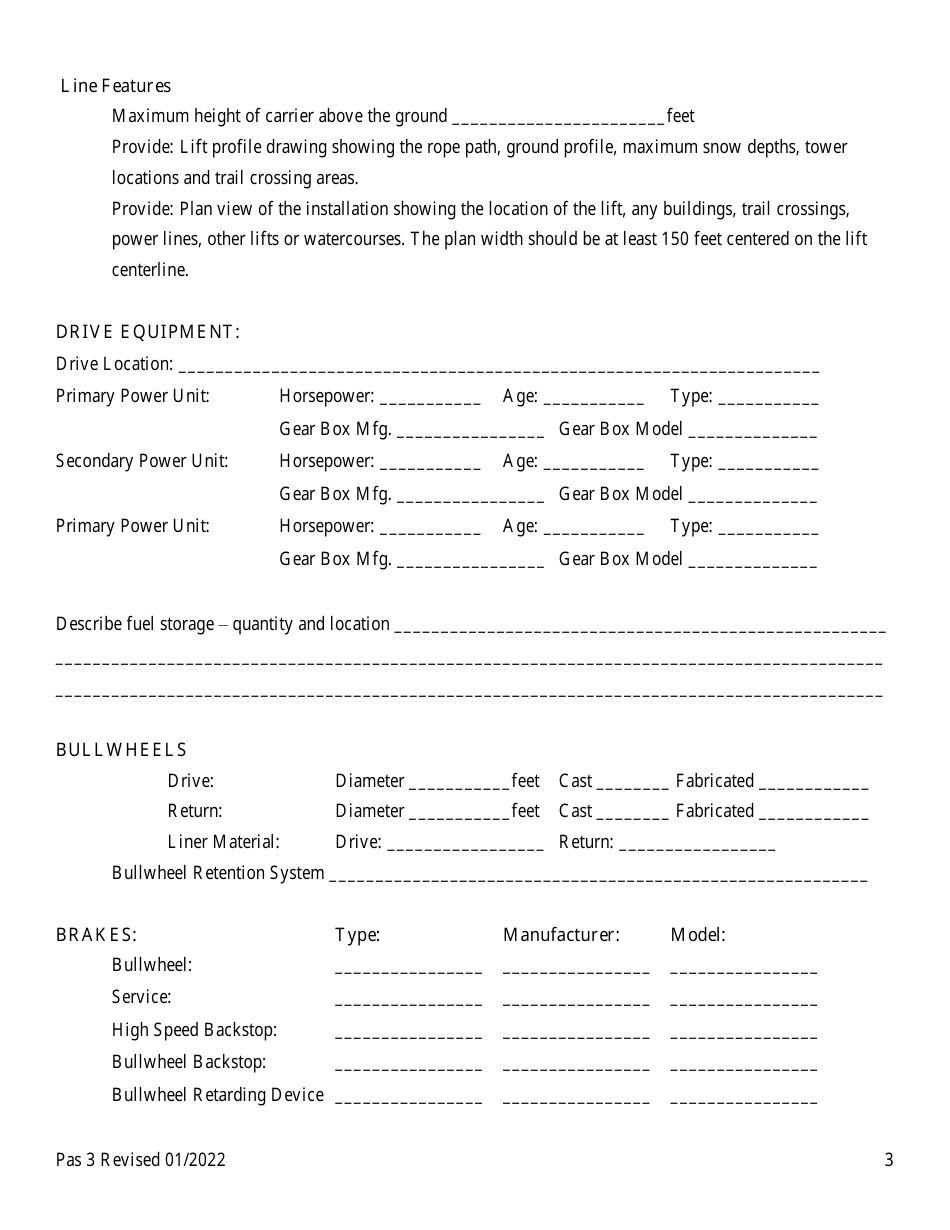 Form Pas3 Application for New Construction, Alteration in Length, Relocation and / or Modification and Registration of T-Bar, J-Bar, Platterpull, Chairlift, Aerial Tramway or Gondola - New Hampshire, Page 3