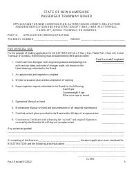 Form Pas3 Application for New Construction, Alteration in Length, Relocation and/or Modification and Registration of T-Bar, J-Bar, Platterpull, Chairlift, Aerial Tramway or Gondola - New Hampshire, Page 5