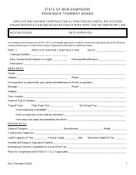 Form Pas1 Application for New Construction, Alteration in Length, Relocation and/or Modification and Registration of Wire Rope Tow or Fiber Rope Tow - New Hampshire