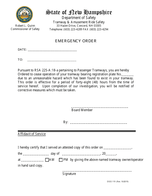 Form DSSS119 Emergency Order - New Hampshire