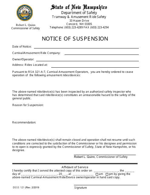 Form DSSS121 Notice of Suspension - New Hampshire