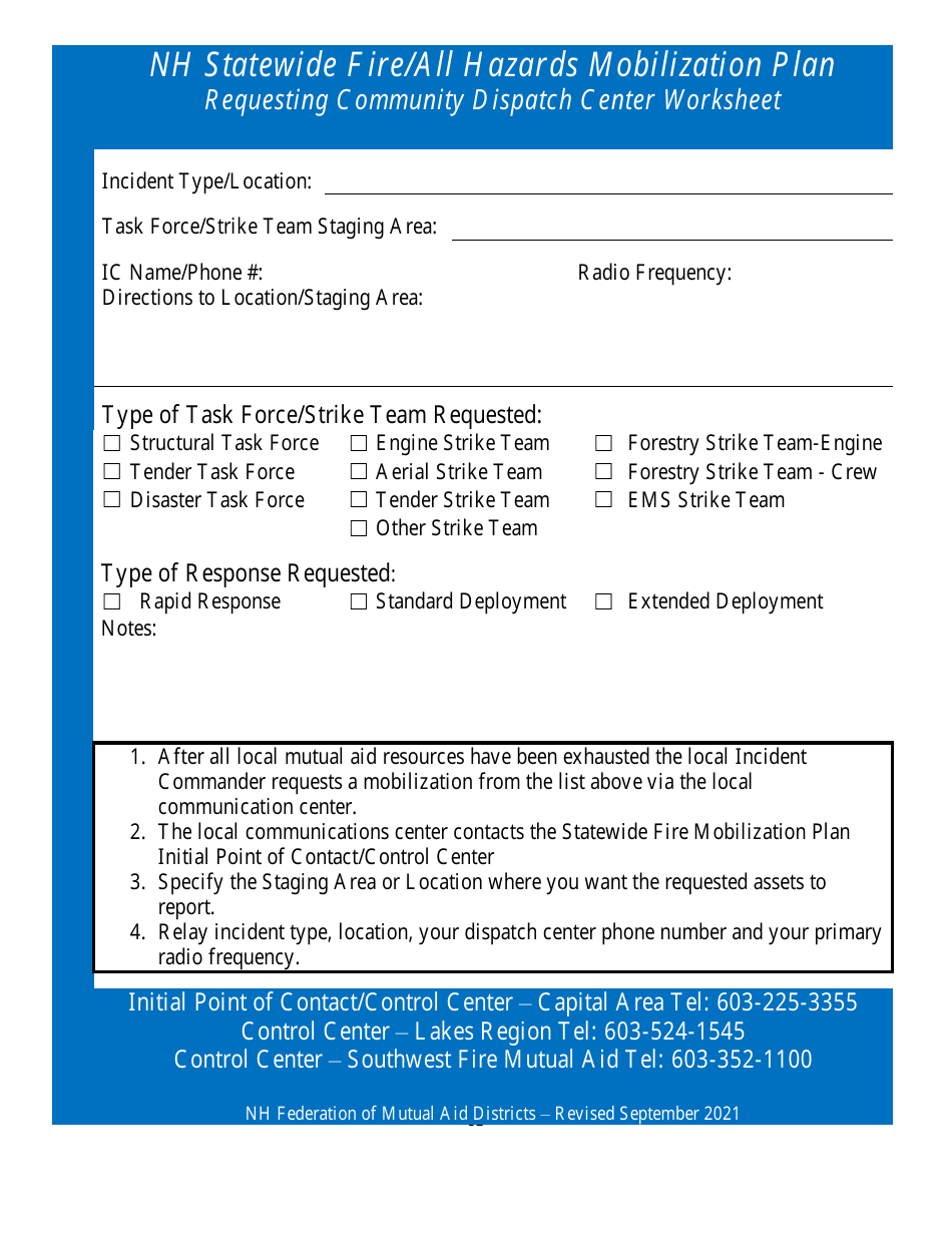 New Hampshire Nh Statewide Fire/All Hazards Mobilization Plan ...