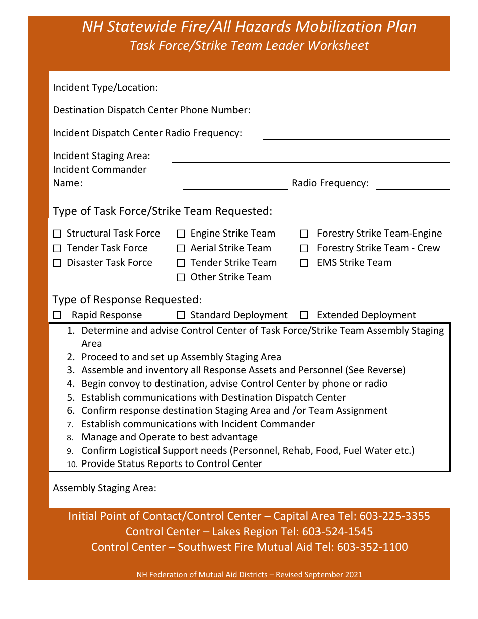 Nh Statewide Fire / All Hazards Mobilization Plan Worksheets - New Hampshire, Page 4