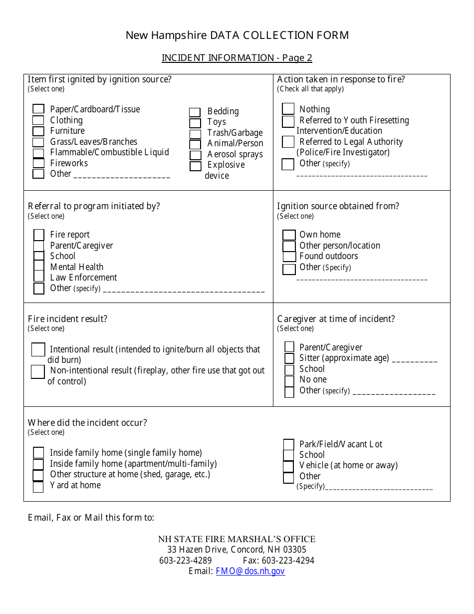 New Hampsire Data Collection Form - Nasfm Youth Firesetting Intervention Project - New Hampshire, Page 2