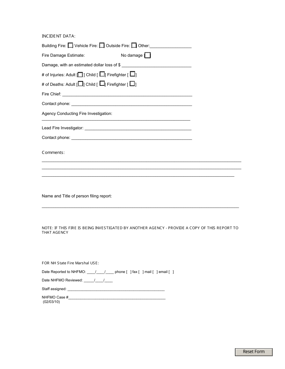 New Hampshire State Report of Suspected Cigarette Caused Fire - New Hampshire, Page 2