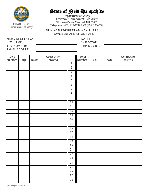 Form DSSS123 Tower Information Form - New Hampshire