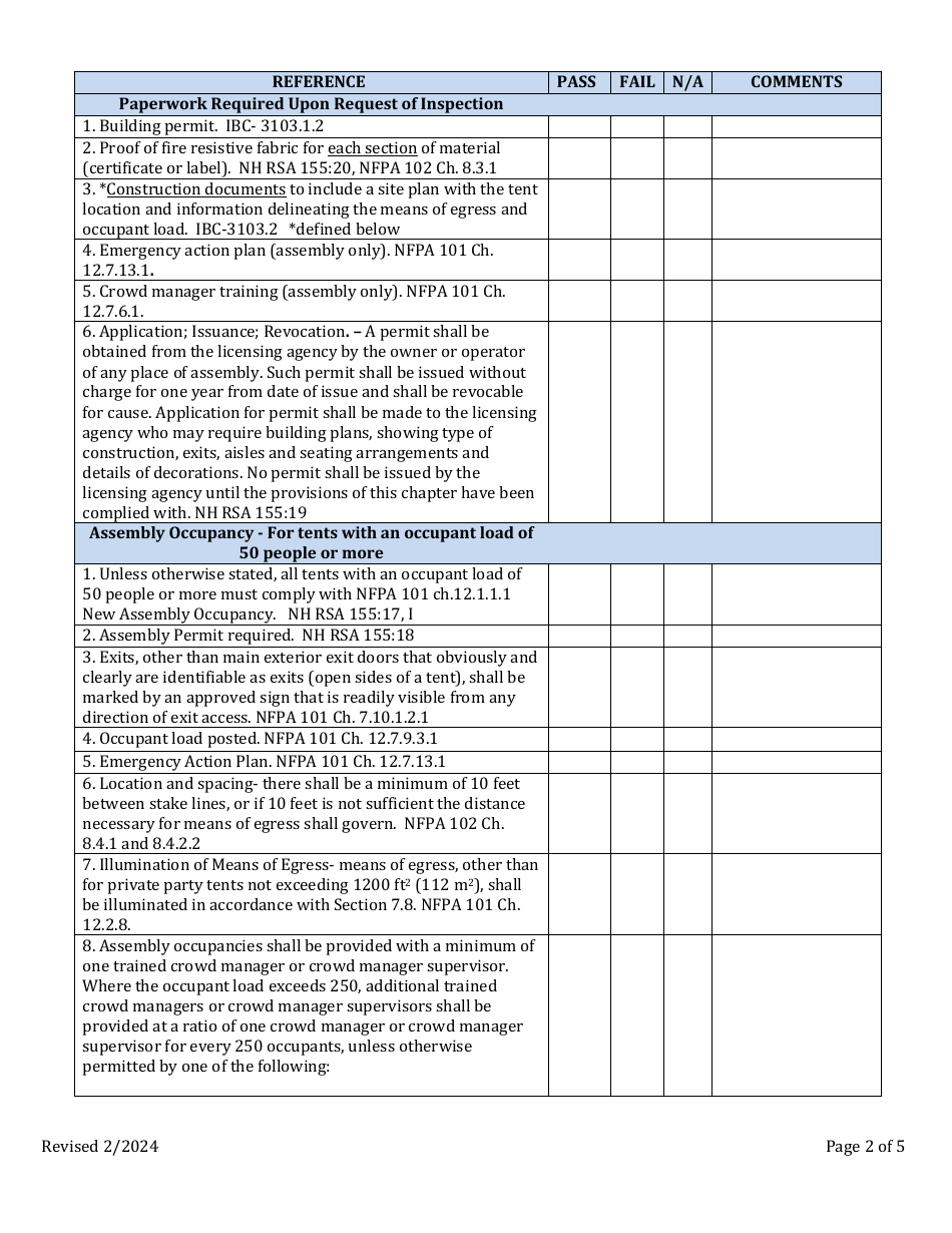 New Hampshire Tent Inspection Checklist Download Printable PDF 2020 ...