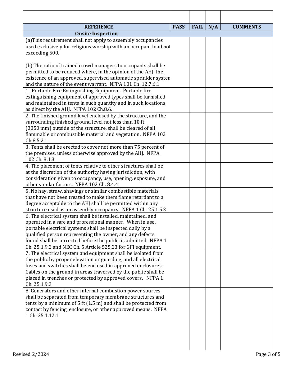 Tent Inspection Checklist - New Hampshire, Page 3