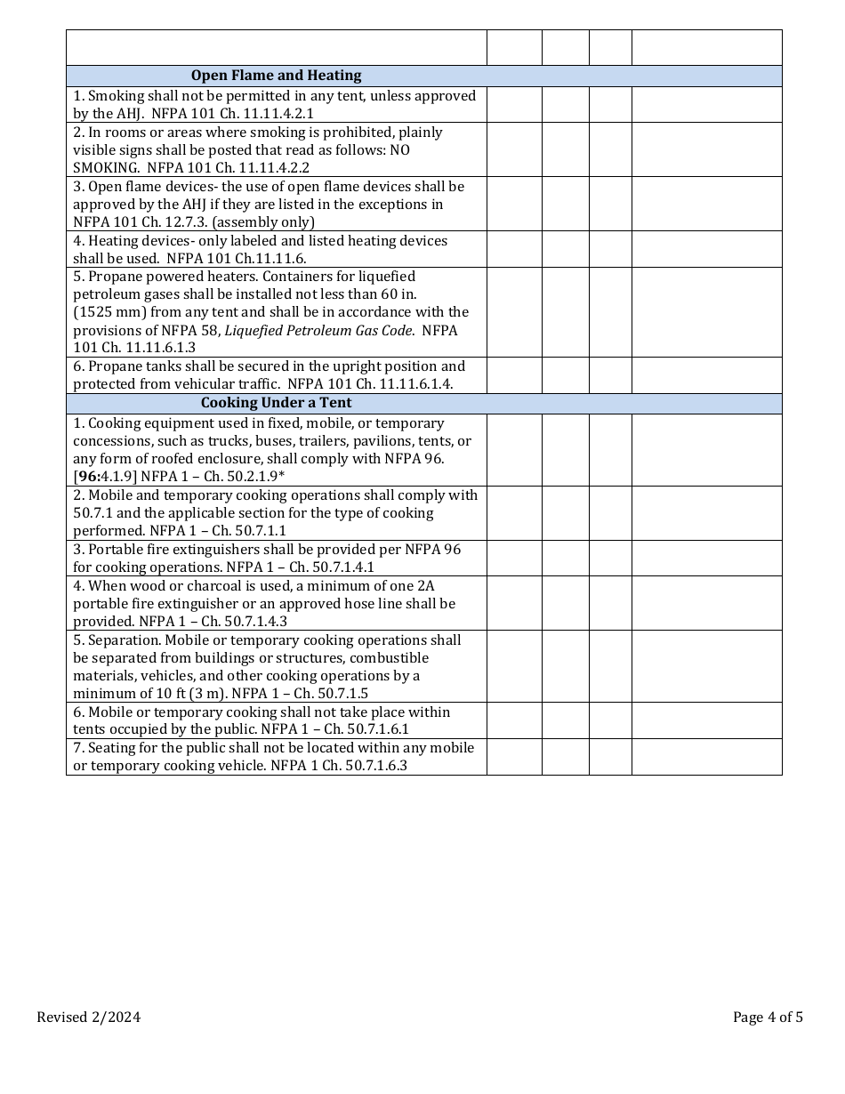 Tent Inspection Checklist - New Hampshire, Page 4