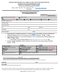 Application for Weights and Measures Service Agency Certification - Virginia