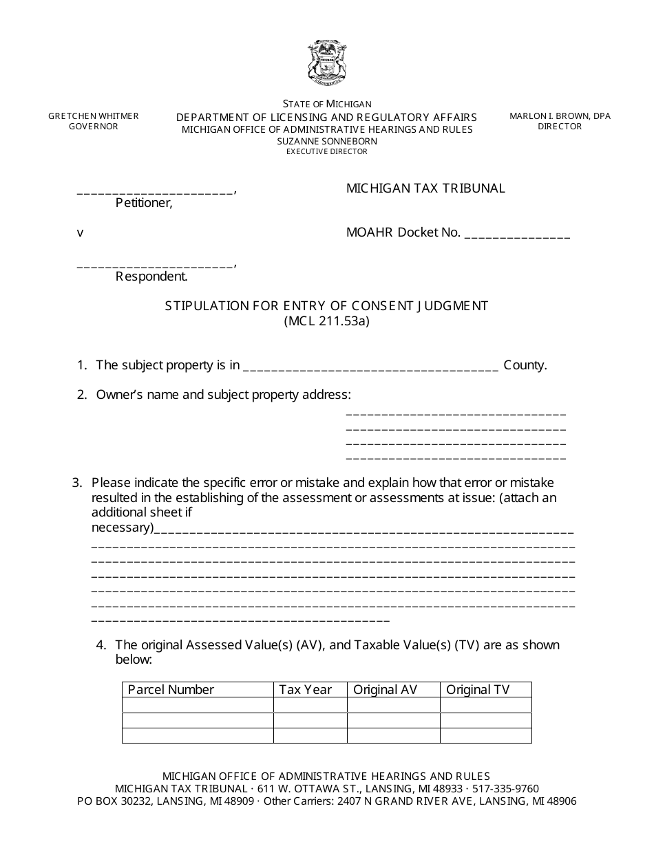 Michigan Stipulation for Entry of Consent Judgment - Fill Out, Sign ...