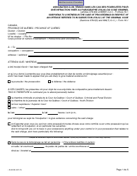 Form 16.1 (SJ-820B) Subpoena to a Witness in the Case of Proceedings in Respect of an Offence Refered to in Subsection 278.2(1) of the Criminal Code - Quebec, Canada (English/French)