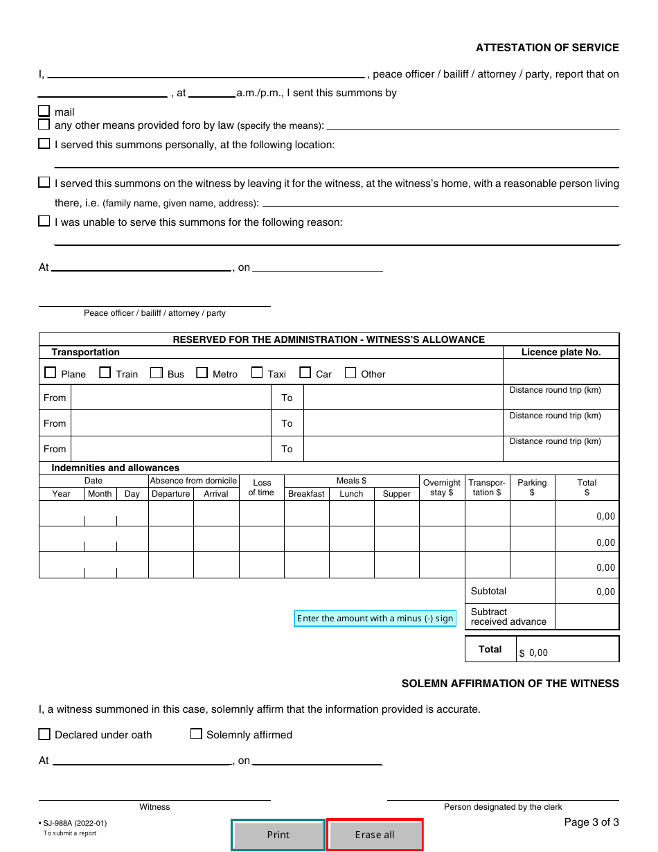 Form SJ-988A - Fill Out, Sign Online and Download Fillable PDF, Quebec ...