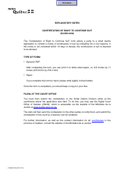 Form SJ-852-02A Contestation of Right to Continue Suit - Quebec, Canada
