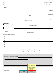 Form SJ-840A List of Exhibits - Quebec, Canada, Page 2