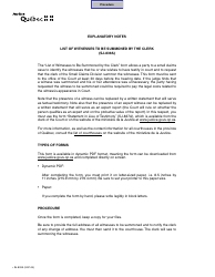 Form SJ-839A List of Witnesses to Be Summoned by the Clerk - Quebec, Canada