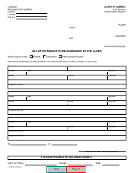 Form SJ-839A List of Witnesses to Be Summoned by the Clerk - Quebec, Canada, Page 2