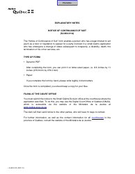 Form SJ-852-01A Notice of Continuance of Suit - Quebec, Canada