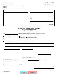 Form SJ-857-13A Application for Judgment Against Garnishee in Default - Quebec, Canada, Page 2