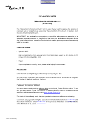 Form SJ-857-01A Opposition to Seizure or Sale - Quebec, Canada