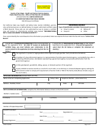 Document preview: Application for a Birth Certificate or Certification of No Public Record - County of San Diego, California