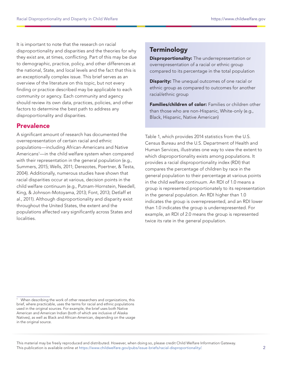 Racial Disproportionality and Disparity in Child Welfare, Page 2