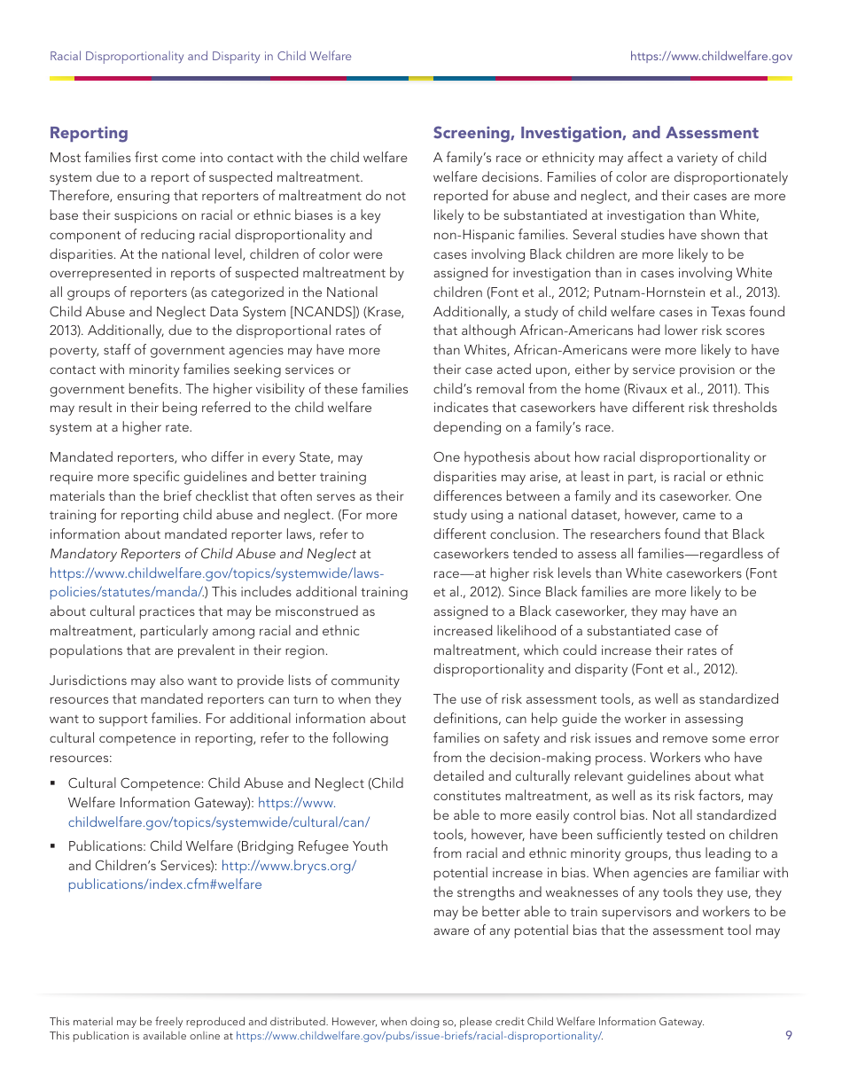 Racial Disproportionality and Disparity in Child Welfare, Page 9