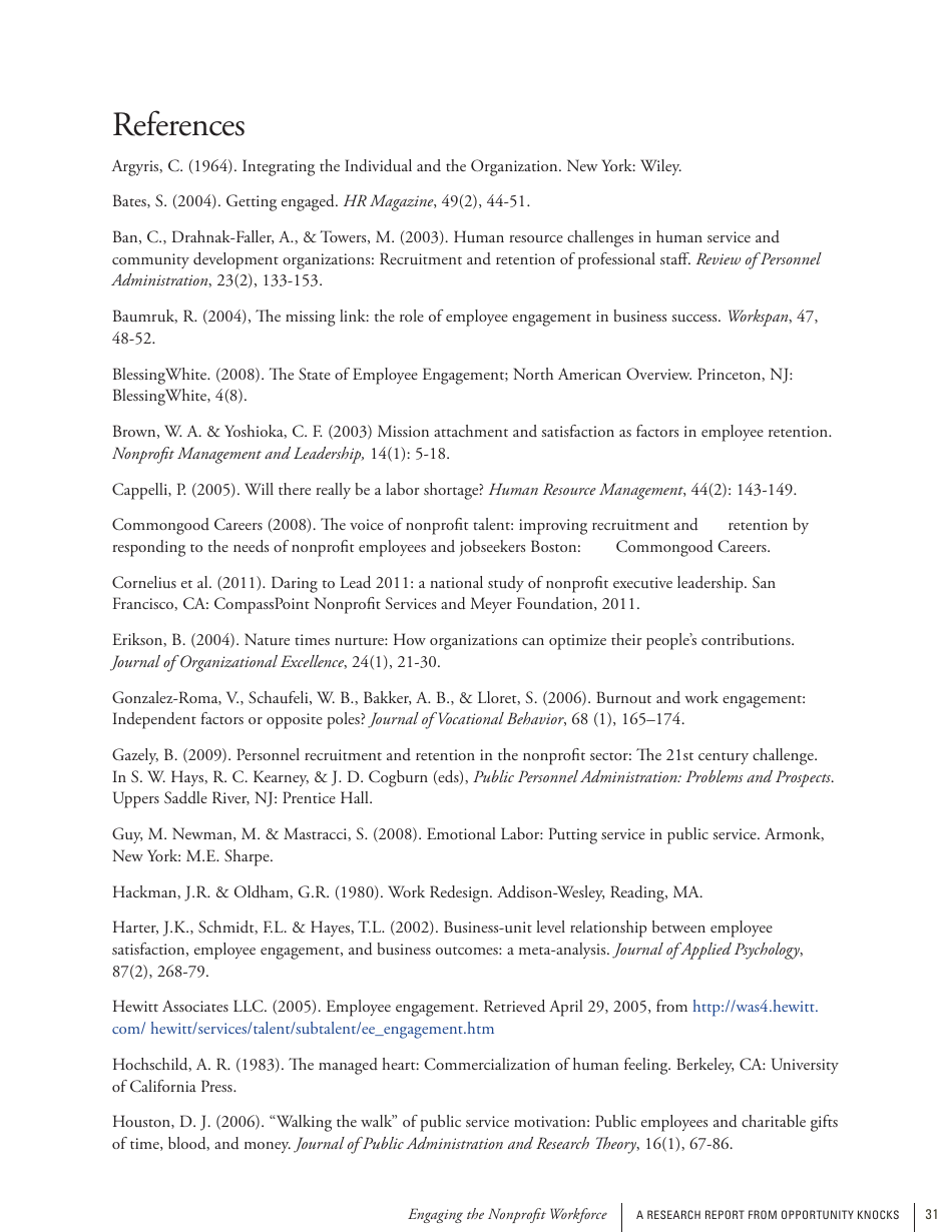 Engaging the Nonprofit Workforce: Mission, Management and Emotion, Page 31