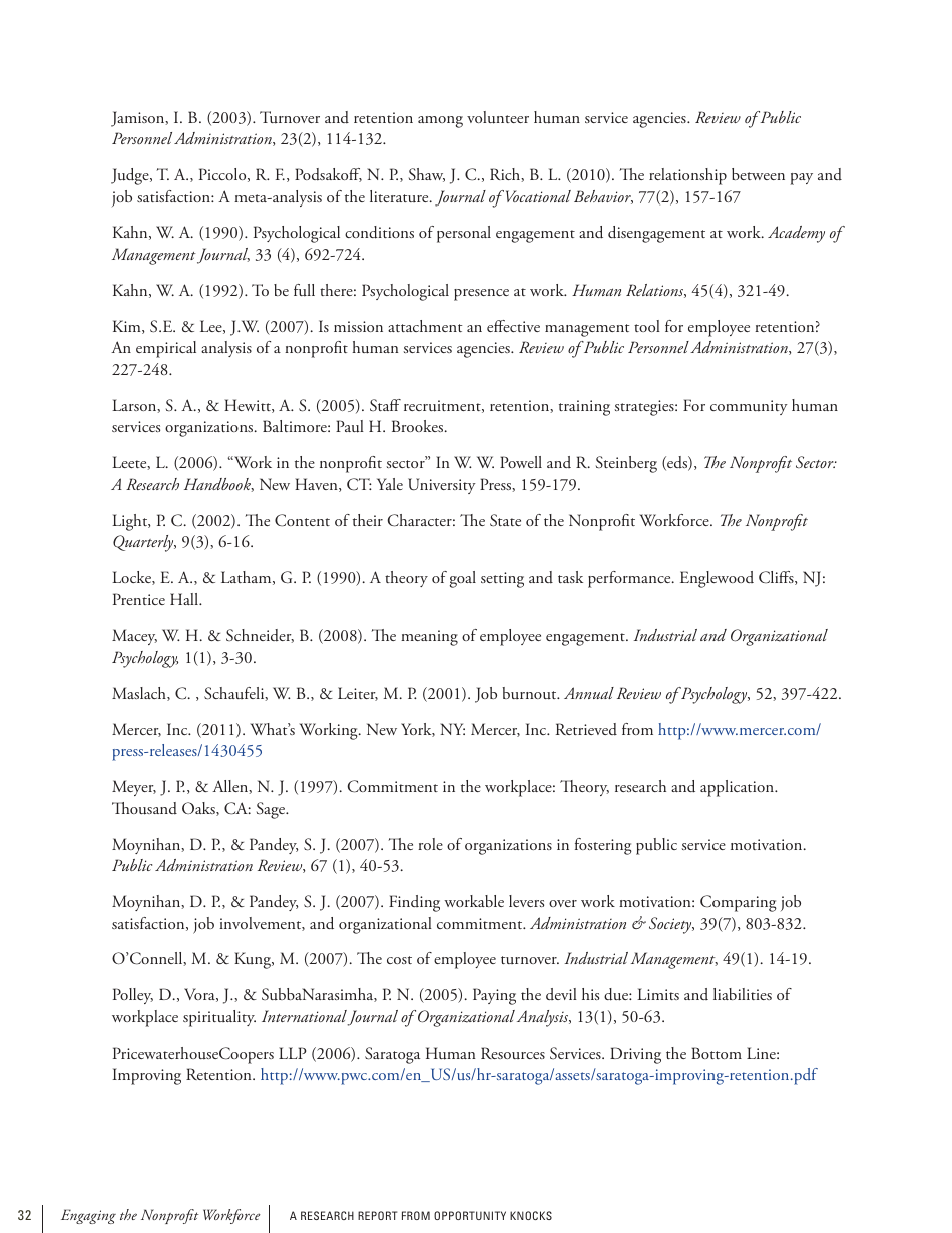 Engaging the Nonprofit Workforce: Mission, Management and Emotion, Page 32