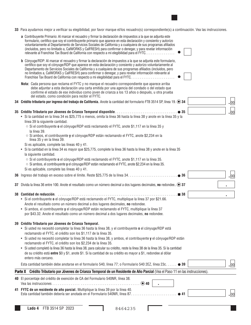 Formulario FTB3514 SP Credito Tributario Por Ingreso Del Trabajo De California - California (Spanish), Page 4
