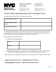 Document preview: Ticket Seller Individual Non-nyc Resident Form - New York City