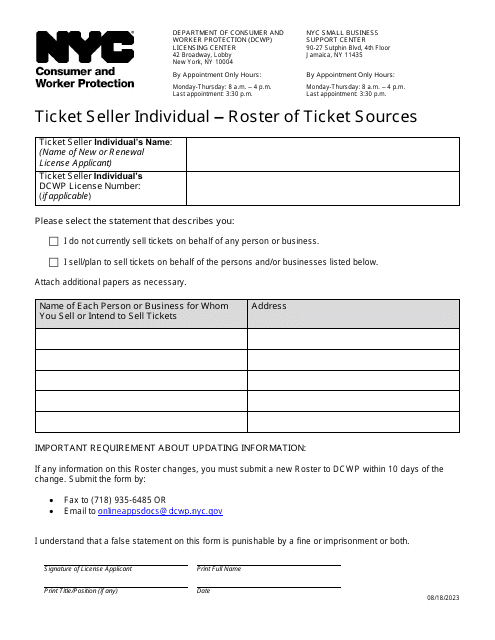 Ticket Seller Individual - Roster of Ticket Sources - New York City Download Pdf