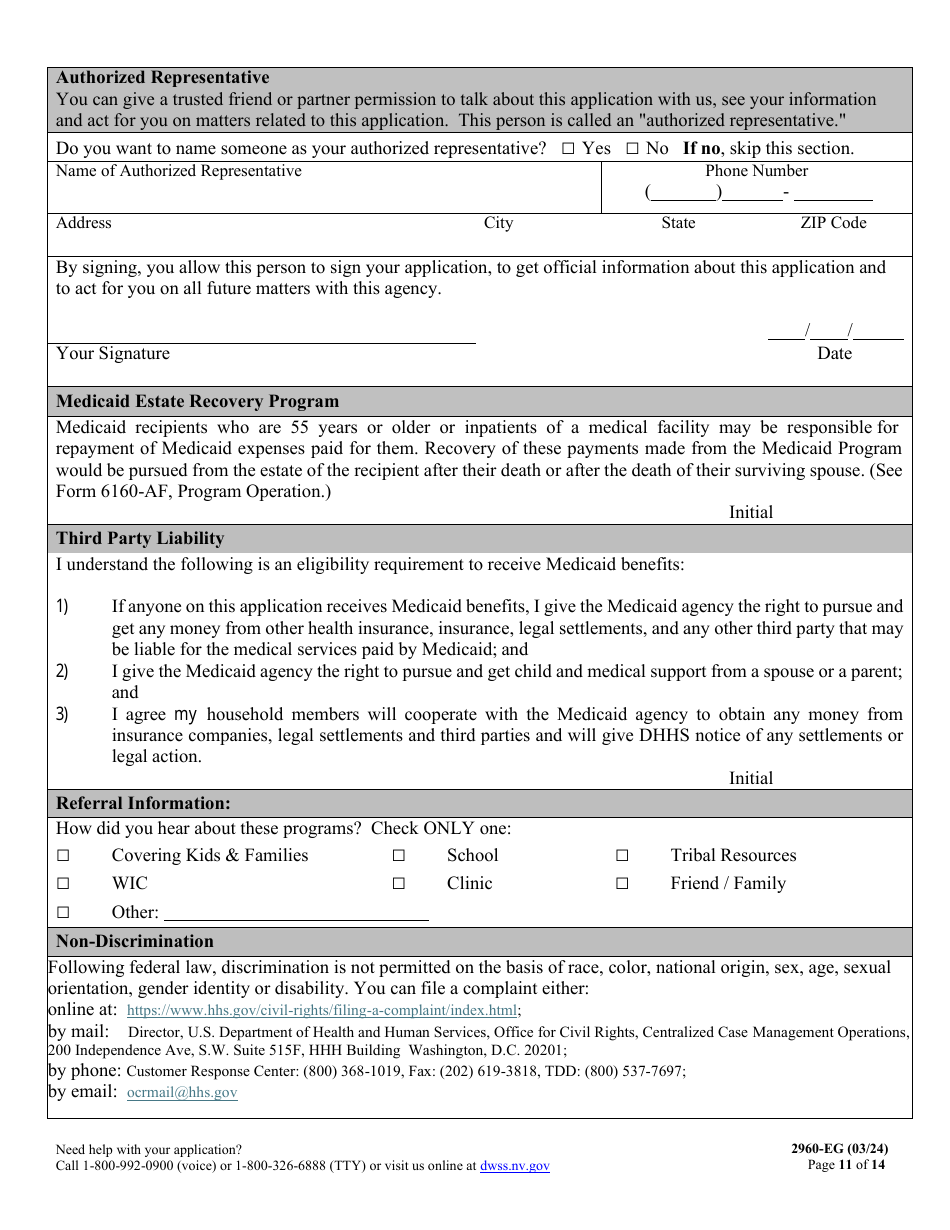 Form 2960-EG Application for Health Insurance - Nevada, Page 11