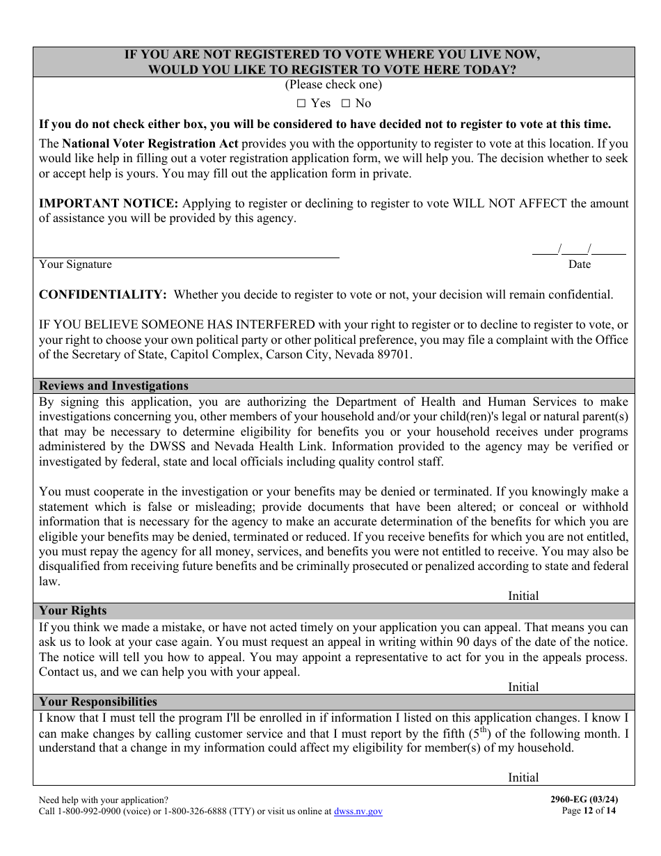 Form 2960-EG Application for Health Insurance - Nevada, Page 12