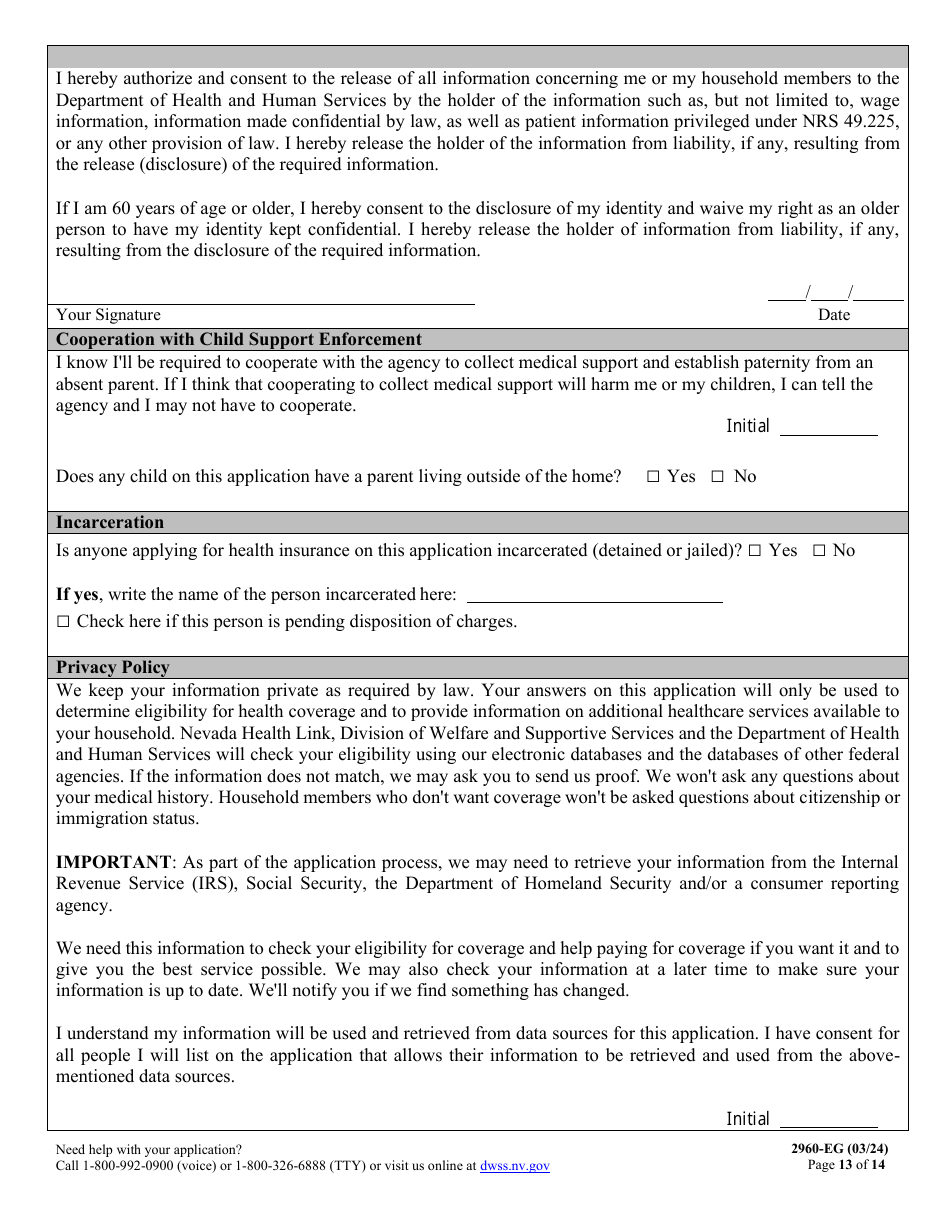 Form 2960-EG Application for Health Insurance - Nevada, Page 13